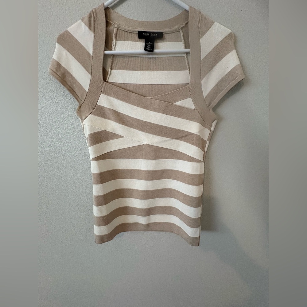 White House Black Market Tan Ribbed Cap Sleeve Tank Top